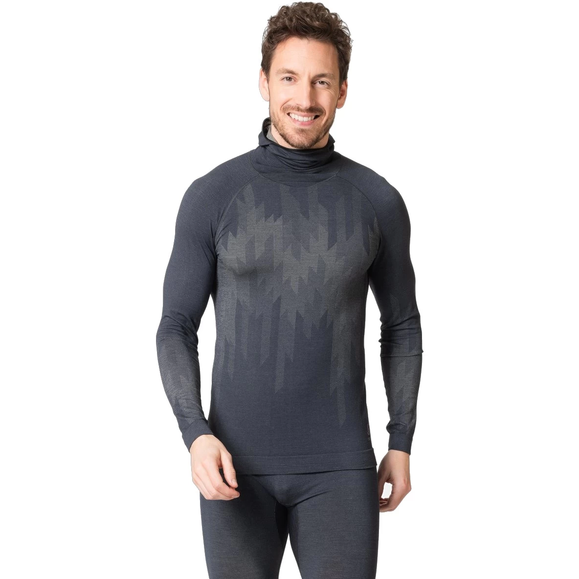 Odlo Kinship Performance Wool Warm Long-Sleeve Base Layer With Face Mask Men - India Ink Melange